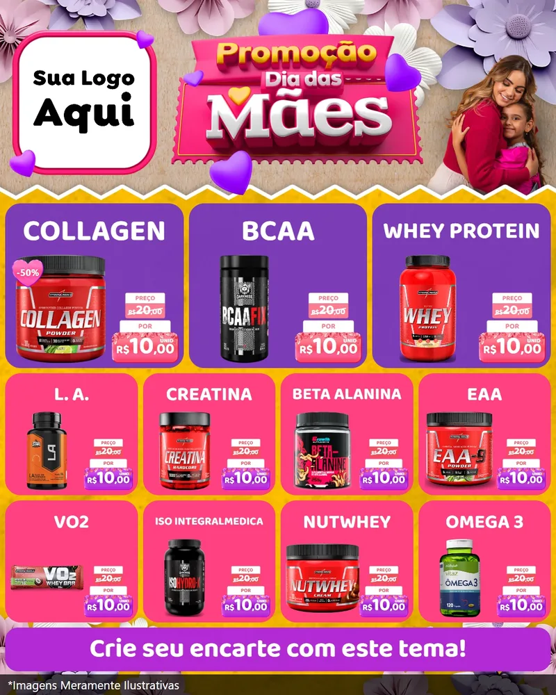 Modelo de Rede Social para Feed Instagram com o tema Promoção Dia das Mães para Suplementos alimentares