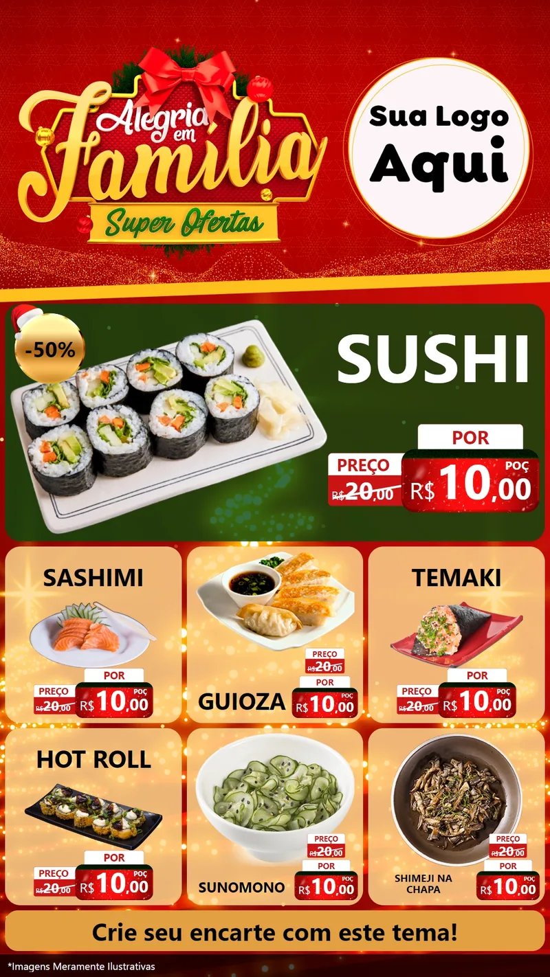 Modelo de Rede Social para Stories com o tema Alegria em Família Super Ofertas - Natal para Comida japonesa