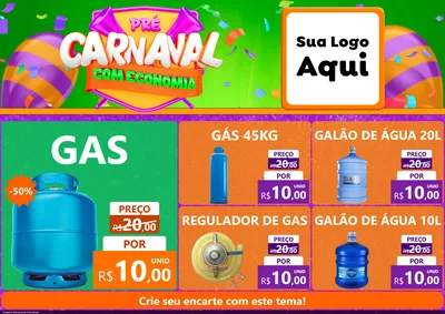 Modelo de Encarte para Encarte A4 Horizontal com o tema Pré-Carnaval Com Economia para Água e gás
