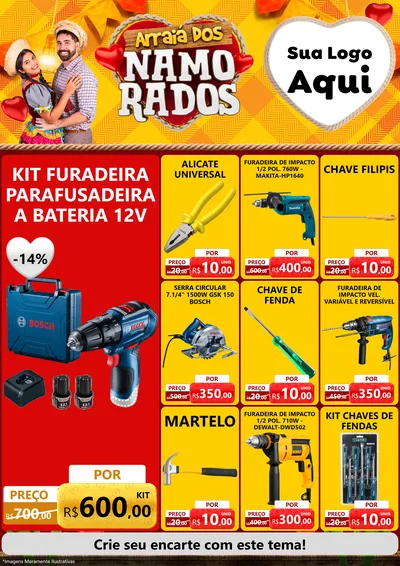 Modelo de Encarte para Encarte A4 Vertical com o tema Arraiá dos Namorados para Maquinas e Ferramentas