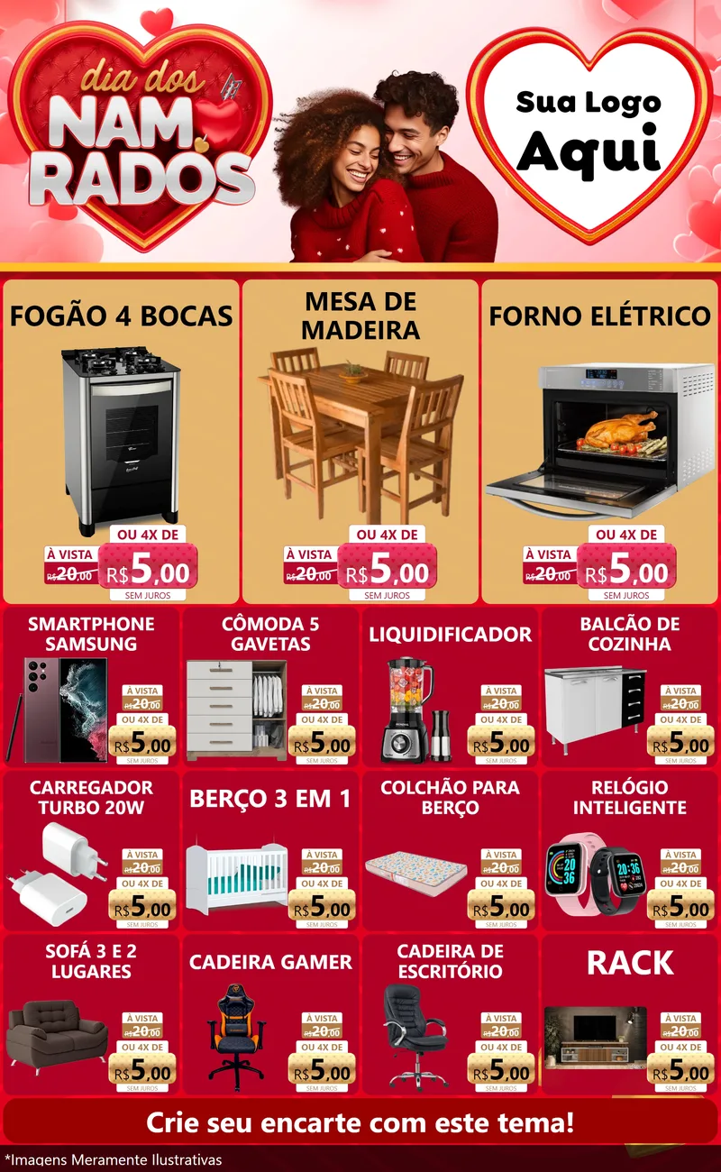 Modelo de Encarte para Encarte Grande com o tema Dia dos Namorados para Móveis e Eletro