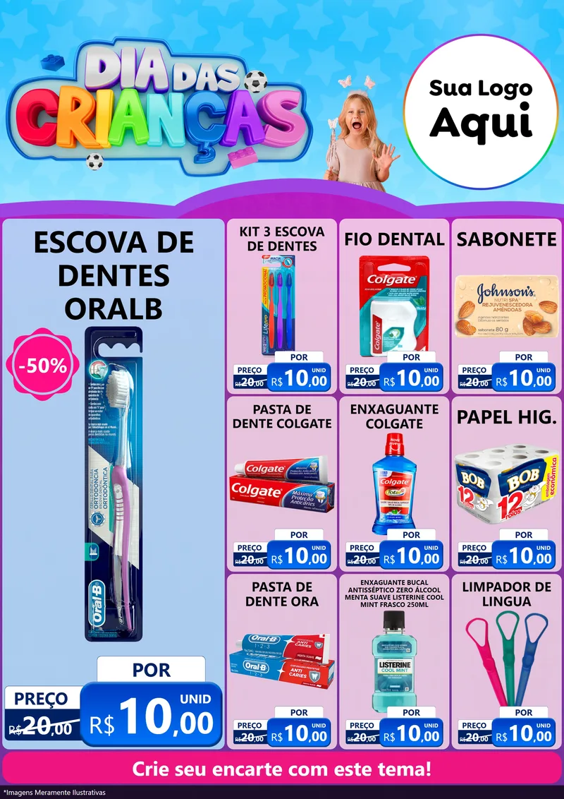 Modelo de Encarte para Encarte A4 Vertical com o tema Dia Das Crianças para Higiene Pessoal