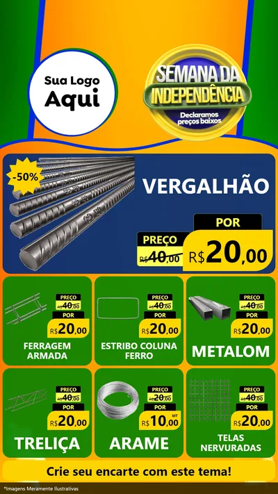 Modelo de Rede Social para Stories com o tema Semana da Independência Declaramos Preços Baixos para Ferragens