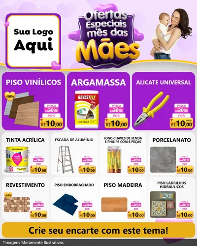 Modelo de Rede Social para Feed Instagram com o tema Ofertas Especiais - Mês das Mães para Material para Construção
