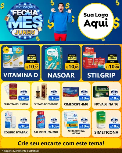 Modelo de Rede Social para Feed Instagram com o tema Operação Fecha Mês, Junho para Farmácia