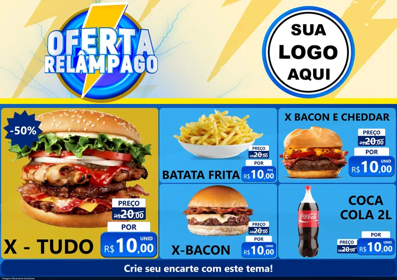 Modelo de Encarte para Encarte A4 Horizontal com o tema Oferta Relâmpago para Hamburgueria