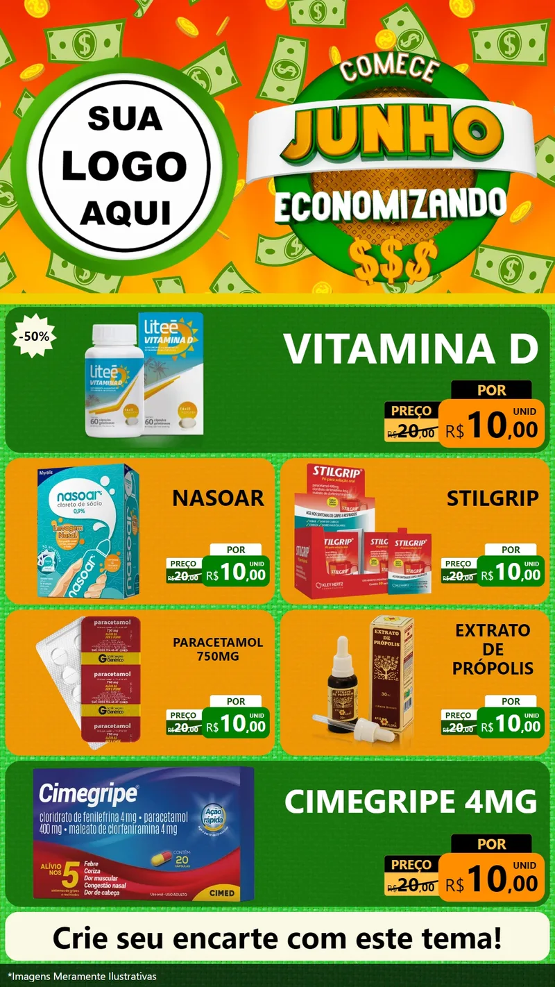 Modelo de TV para TV Vertical com o tema Comece Junho Economizando para Farmácia
