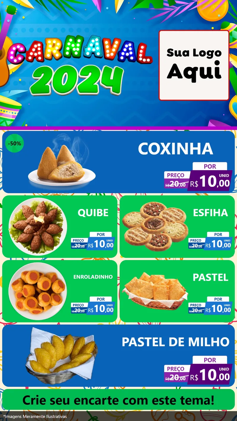 Modelo de TV para TV Vertical com o tema Carnaval 2027 para Salgadaria