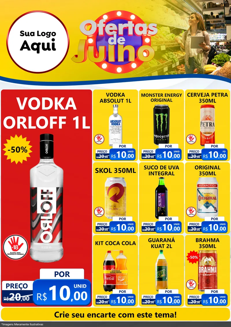 Modelo de Encarte para Encarte A4 Vertical com o tema Ofertas de Julho para Distribuidora de bebidas