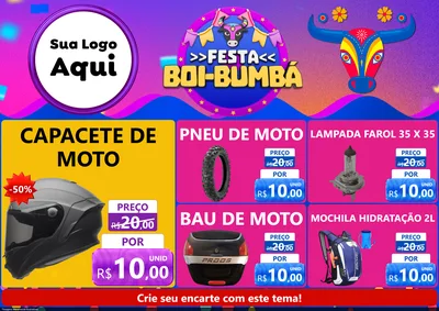 Modelo de Encarte para Encarte A4 Horizontal com o tema Festa Boi-Bumbá para Moto peças