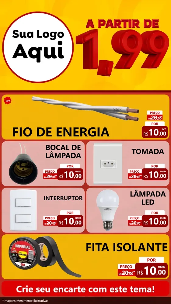 Modelo de TV para TV Vertical com o tema A Partir de Um e Noventa e Nove - 1,99 para Materiais Elétricos