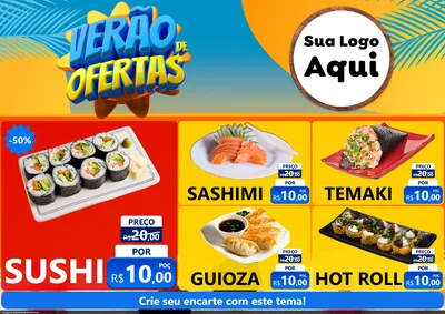 Modelo de Encarte para Encarte A4 Horizontal com o tema Verão de Ofertas para Comida japonesa