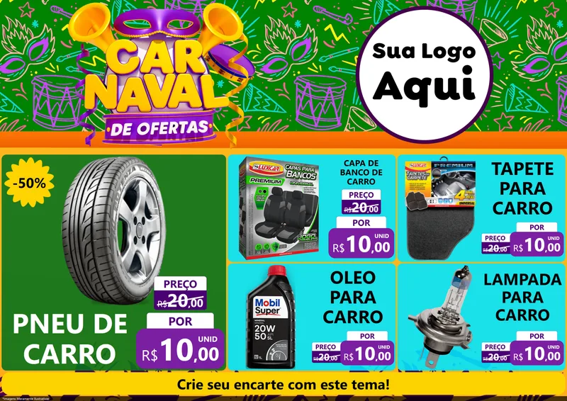 Modelo de Encarte para Encarte A4 Horizontal com o tema Carnaval de Ofertas para Auto peças