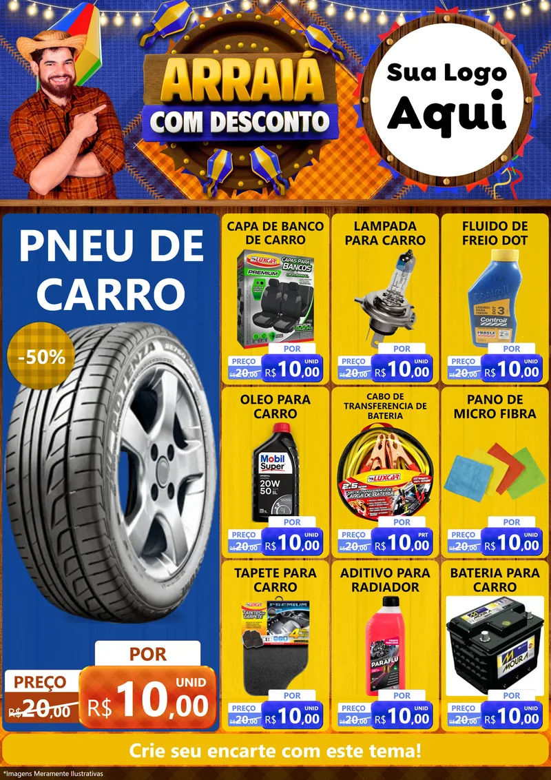 Modelo de Encarte para Encarte A4 Vertical com o tema Arraiá Com Desconto para Auto peças