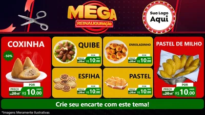 Modelo de TV para TV Horizontal com o tema Mega Reinauguração para Salgadaria
