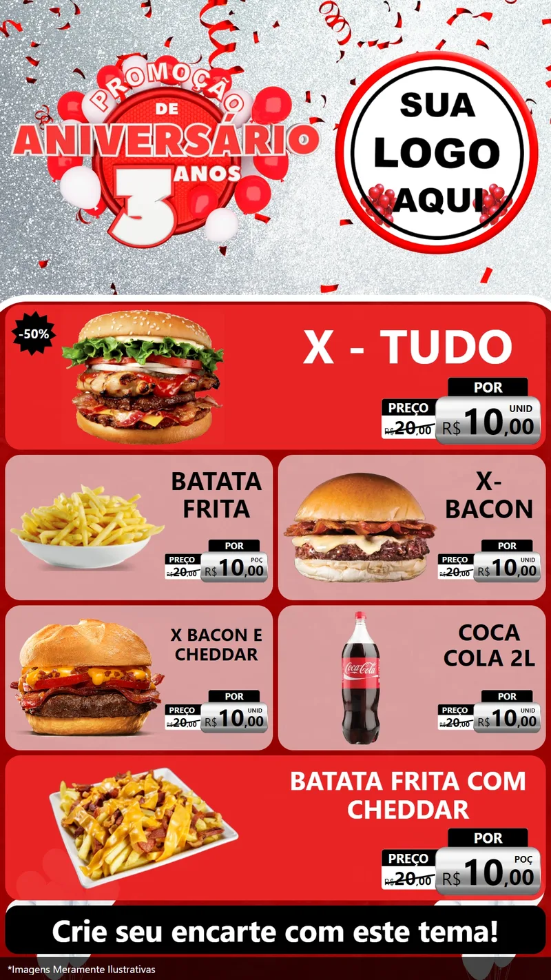 Modelo de TV para TV Vertical com o tema Promoção de Aniversário - 3 Anos para Hamburgueria