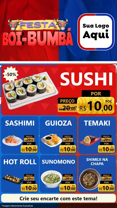 Modelo de Rede Social para Stories com o tema Festa Boi Bumbá para Comida japonesa
