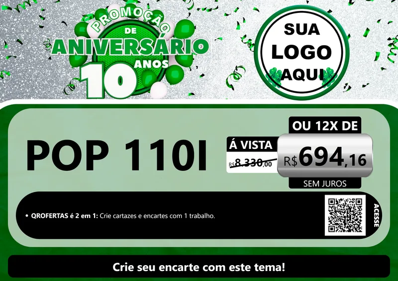 Modelo de Cartaz para Cartaz A4 Horizontal com o tema Promoção de Aniversário - 10 Anos para Concessionaria de Motos