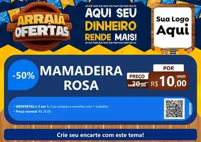 Modelo de Cartaz para Cartaz A4 Horizontal com o tema Arraiá de Ofertas - Junina para Bebês