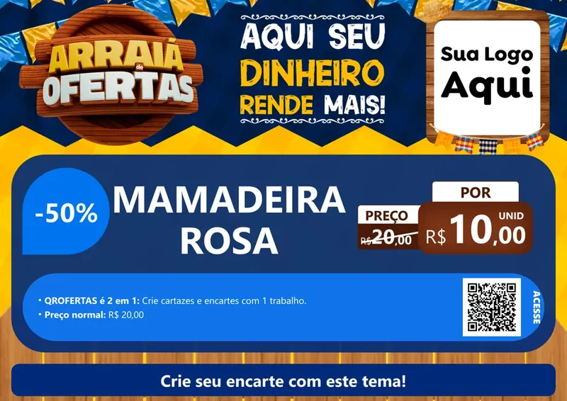 Modelo de Cartaz para Cartaz A4 Horizontal com o tema Arraiá de Ofertas - Junina para Bebês
