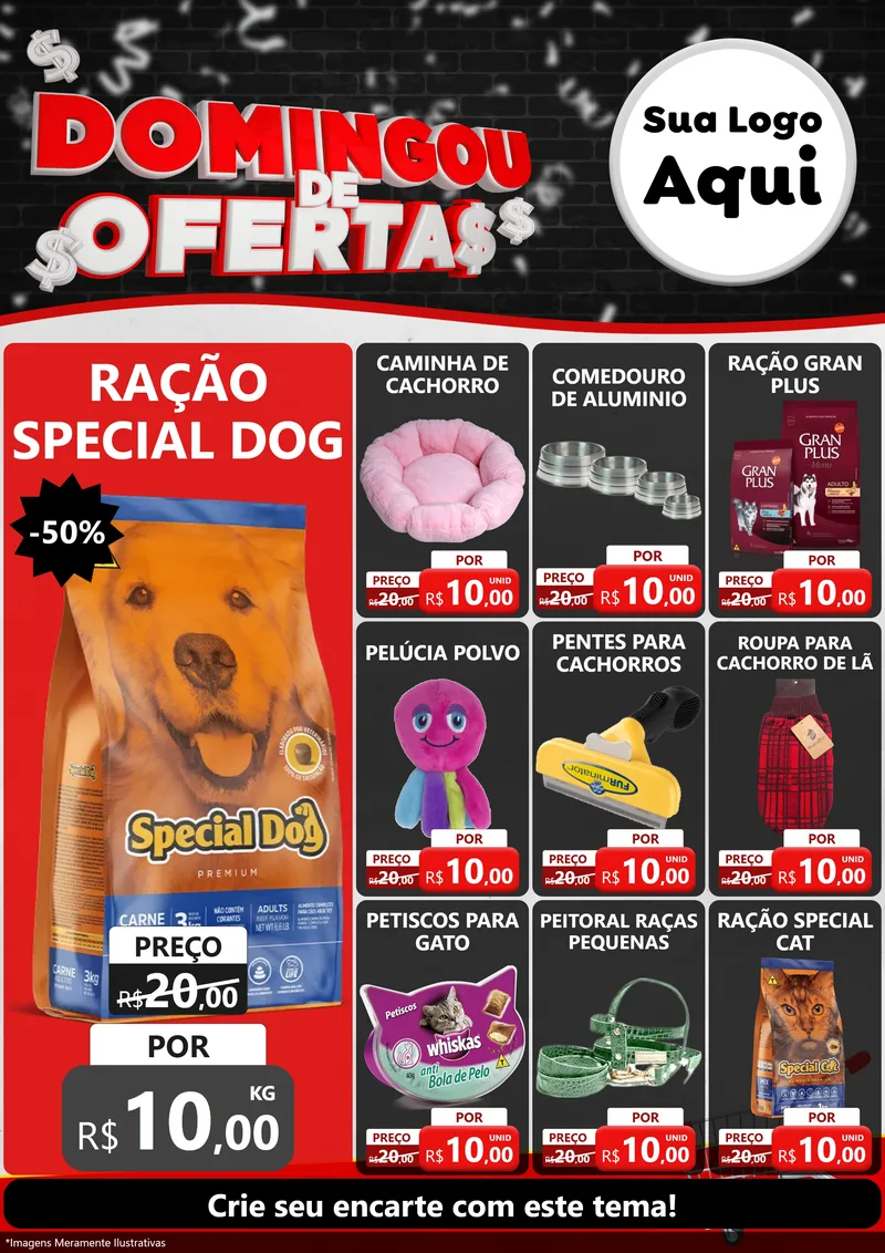 Modelo de Encarte para Encarte A4 Vertical com o tema Domingou de Ofertas para Pet Shop