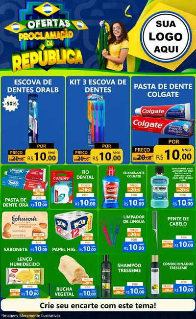 Modelo de Encarte para Encarte Grande com o tema Ofertas Proclamação da República para Higiene Pessoal