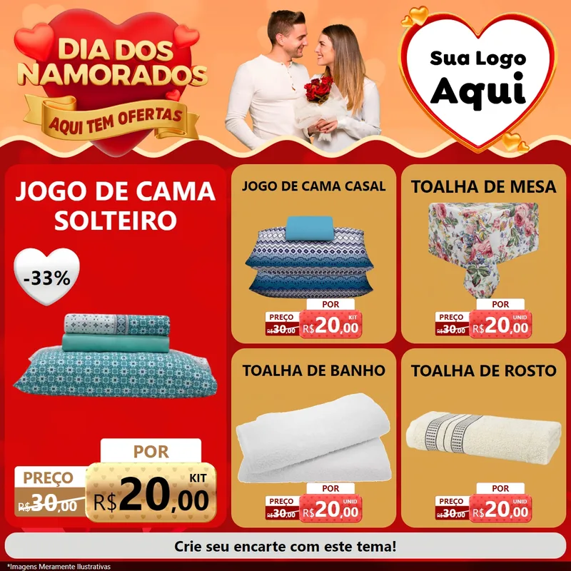 Modelo de Rede Social para Feed Facebook com o tema Dia dos Namorados - Aqui Tem Ofertas para Cama, Mesa e Banho