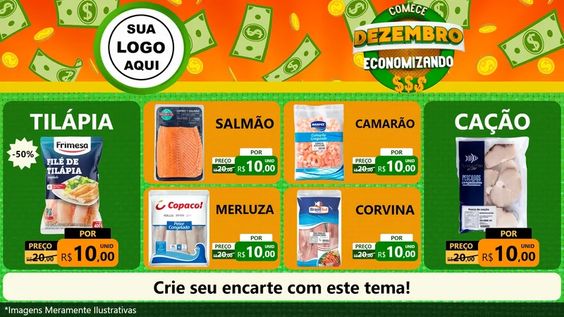Modelo de TV para TV Horizontal com o tema Comece Dezembro Economizando para Peixaria