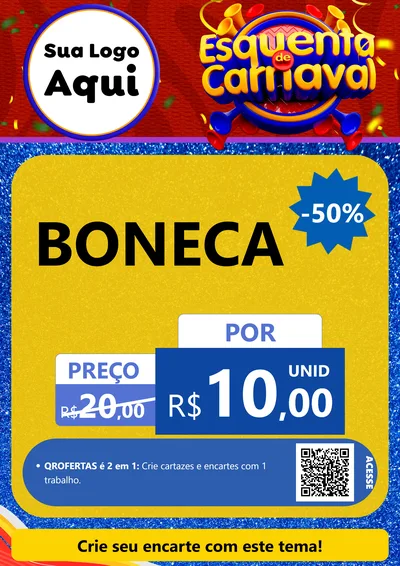Modelo de Cartaz para Cartaz A4 Vertical com o tema Esquenta de Carnaval para Brinquedos