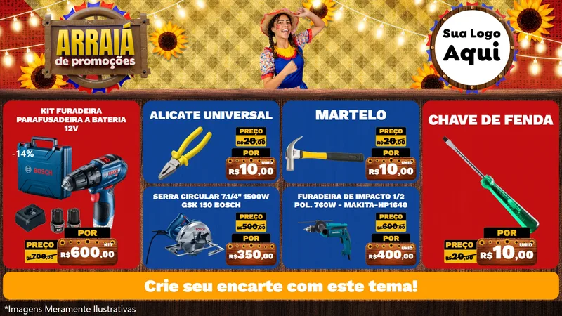 Modelo de TV para TV Horizontal com o tema Arraiá de Promoções para Maquinas e Ferramentas