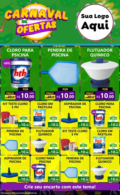 Modelo de Encarte para Encarte Grande com o tema Carnaval de Ofertas para Produtos para Piscina