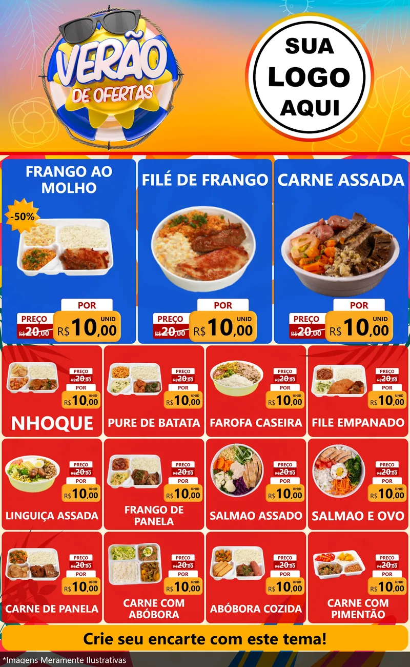Modelo de Encarte para Encarte Grande com o tema Verão de Ofertas para Restaurante