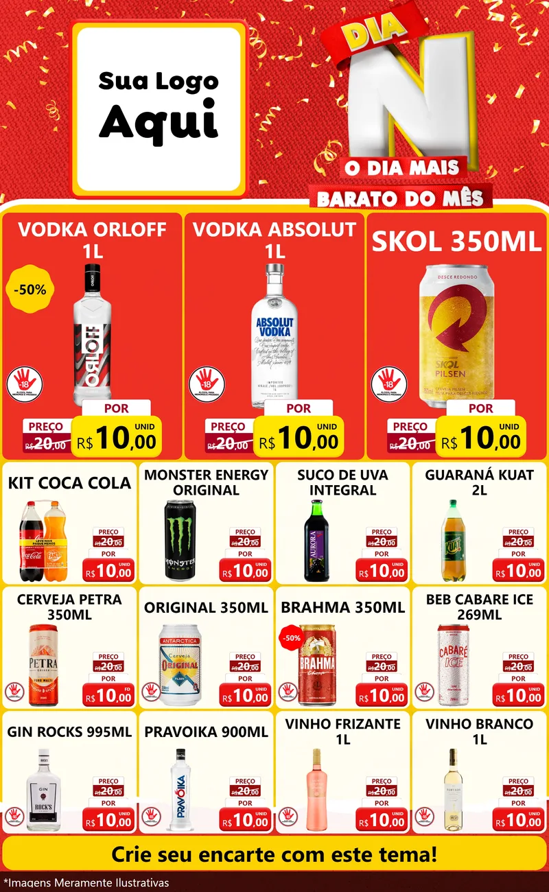 Modelo de Encarte para Encarte Grande com o tema Dia N o Dia Mais Barato do Mês para Distribuidora de bebidas