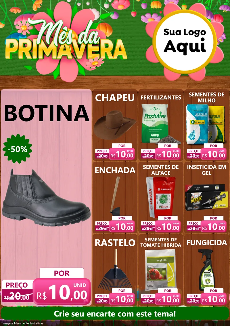 Modelo de Encarte para Encarte A4 Vertical com o tema Mês da Primavera para Agropecuária
