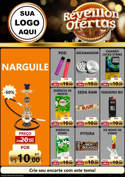 Modelo de Encarte para Encarte A4 Vertical com o tema Réveillon de Ofertas para Tabacaria