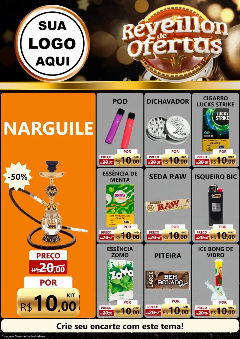 Modelo de Encarte para Encarte A4 Vertical com o tema Réveillon de Ofertas para Tabacaria