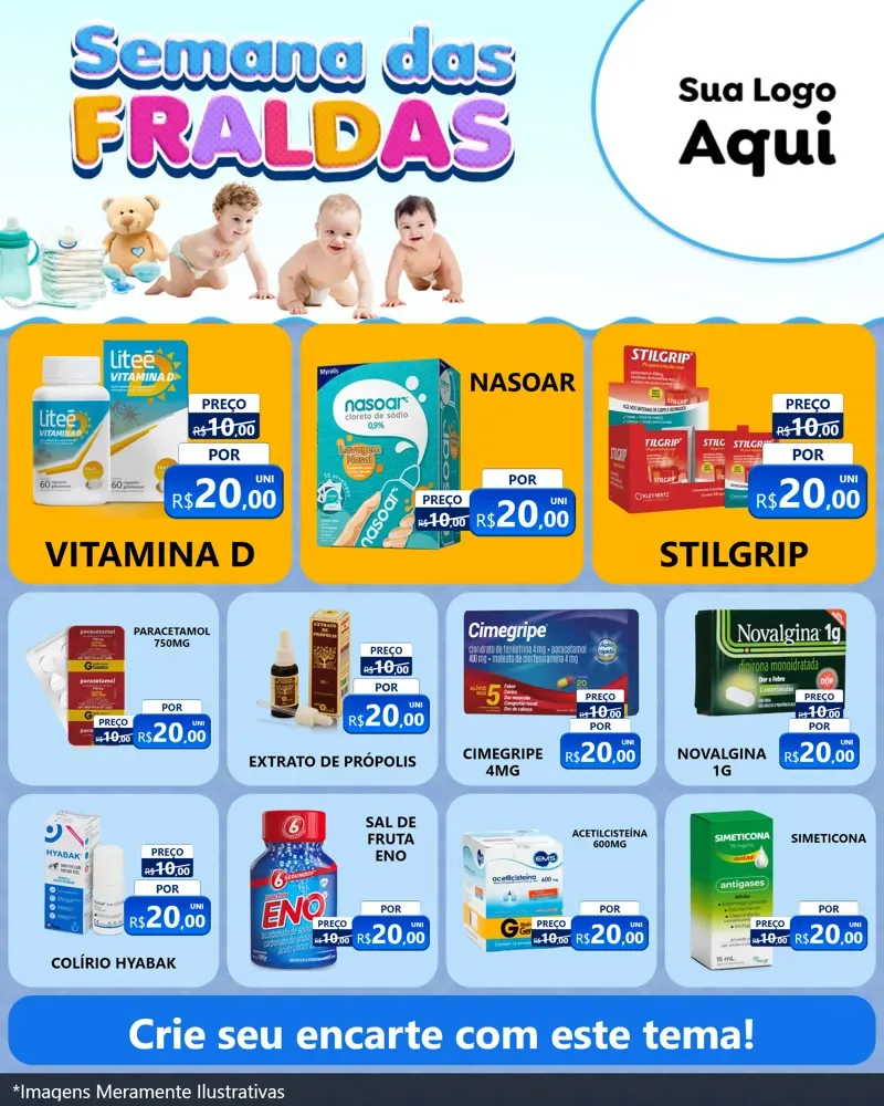 Modelo de Rede Social para Feed Instagram com o tema Semana das Fraldas para Farmácia