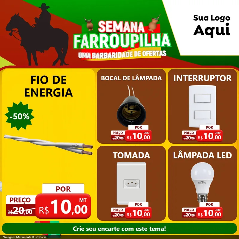 Modelo de Rede Social para Feed Facebook com o tema Semana Farroupilha - Uma Barbaridade de Ofertas para Materiais Elétricos