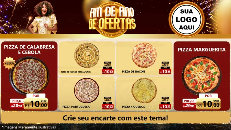 Modelo de TV para TV Horizontal com o tema Fim de Ano de Ofertas para Pizzaria