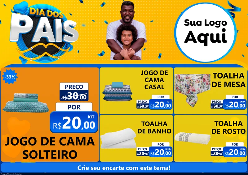 Modelo de Encarte para Encarte A4 Horizontal com o tema Dia dos Pais para Cama, Mesa e Banho