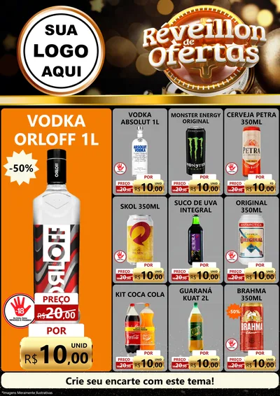 Modelo de Encarte para Encarte A4 Vertical com o tema Réveillon de Ofertas para Distribuidora de bebidas