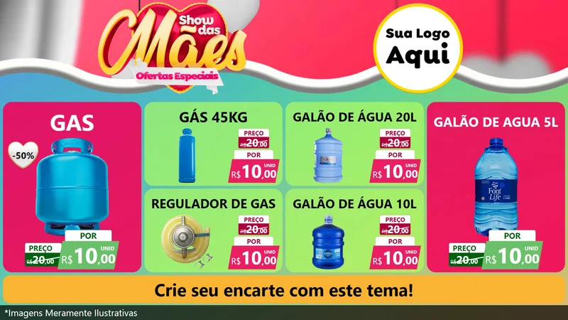 Modelo de TV para TV Horizontal com o tema Show das Mães - Ofertas Especiais para Água e gás