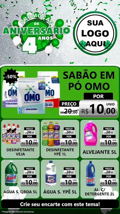 Modelo de Rede Social para Stories com o tema Promoção de Aniversário - 4 Anos para Produtos de Limpeza