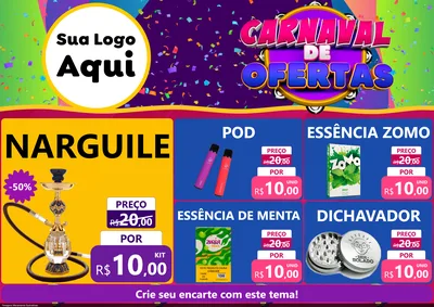Modelo de Encarte para Encarte A4 Horizontal com o tema Carnaval de Ofertas para Tabacaria