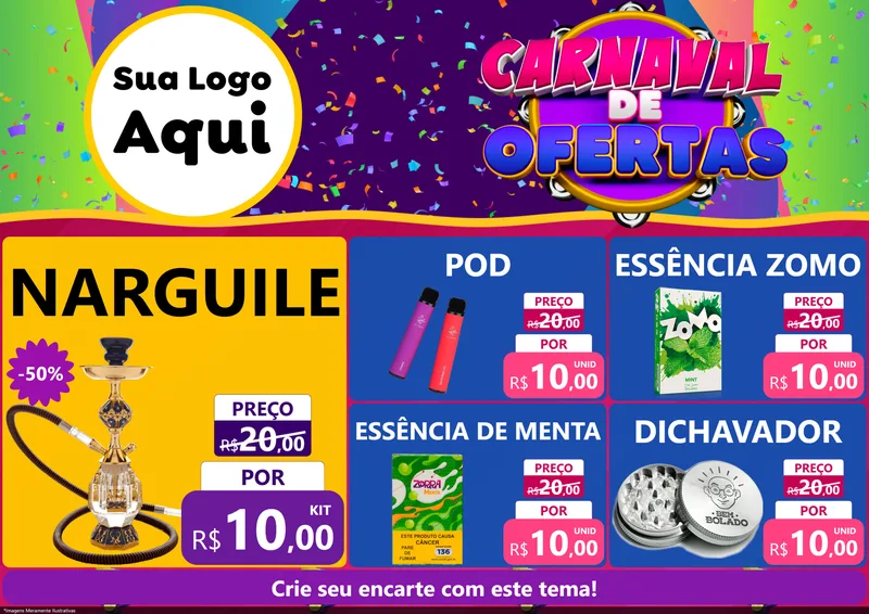 Modelo de Encarte para Encarte A4 Horizontal com o tema Carnaval de Ofertas para Tabacaria