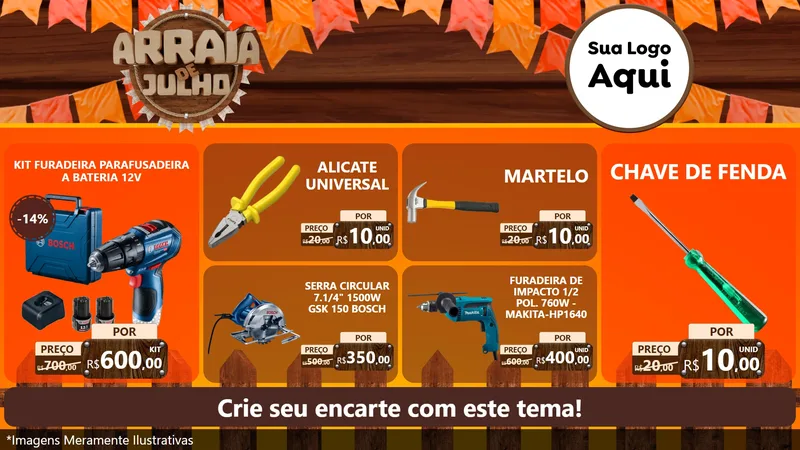 Modelo de TV para TV Horizontal com o tema Arraiá de Julho - Junina para Maquinas e Ferramentas