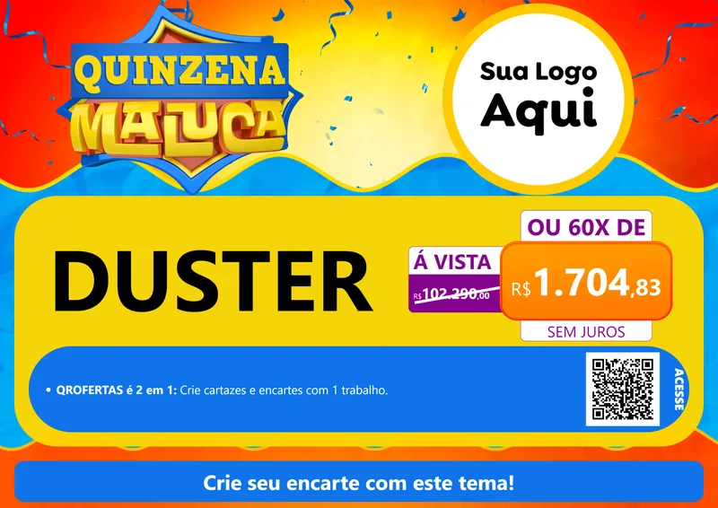 Modelo de Cartaz para Cartaz A4 Horizontal com o tema Quinzena Maluca para Concessionaria de Carros