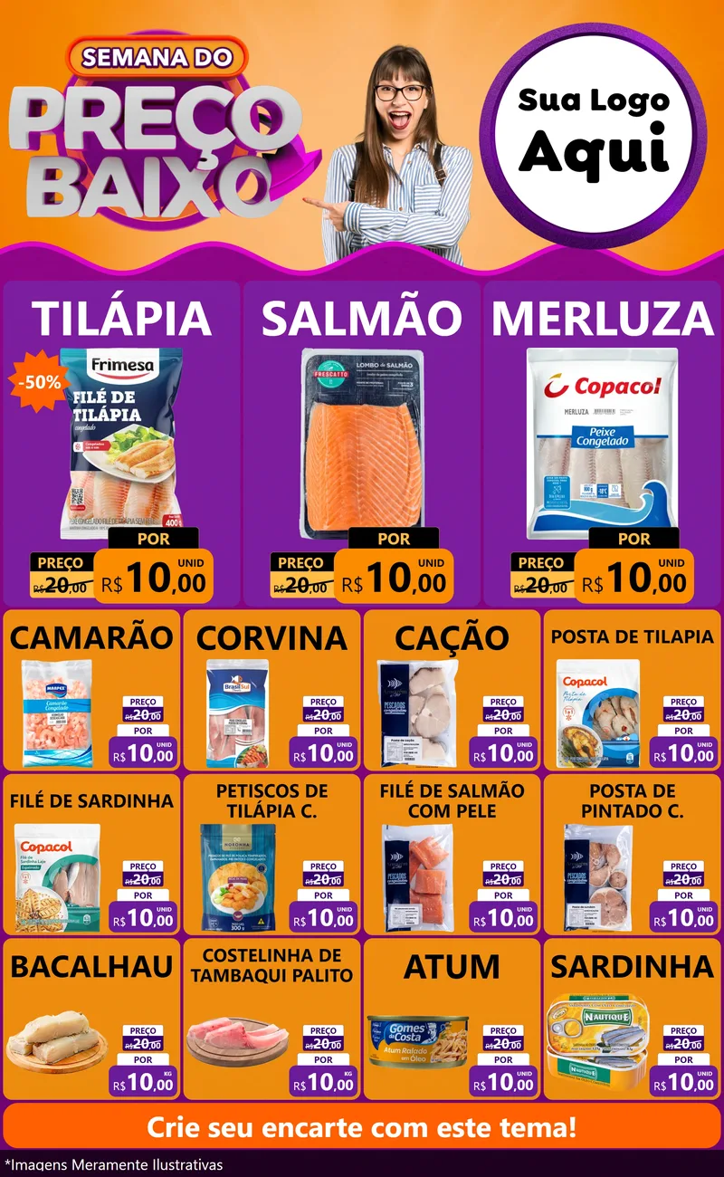 Modelo de Encarte para Encarte Grande com o tema Semana do Preço Baixo para Peixaria