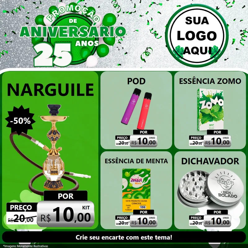 Modelo de Rede Social para Feed Facebook com o tema Promoção de Aniversário - 25 Anos para Tabacaria