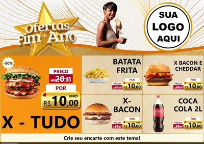 Modelo de Encarte para Encarte A4 Horizontal com o tema Ofertas Fim de Ano para Hamburgueria